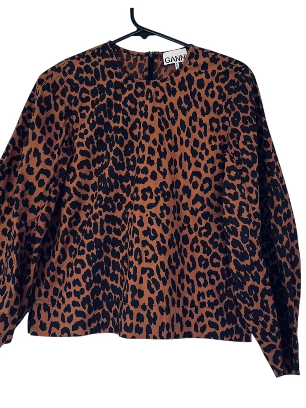 Ganni Brown & Black Leopard Print Blouse
